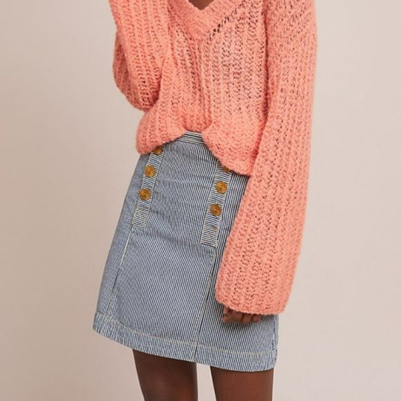 Anthropologie Dresses & Skirts - Anthropologie Pilcro and the Letterpress Blue Pinstripe Button Front Skirt 6